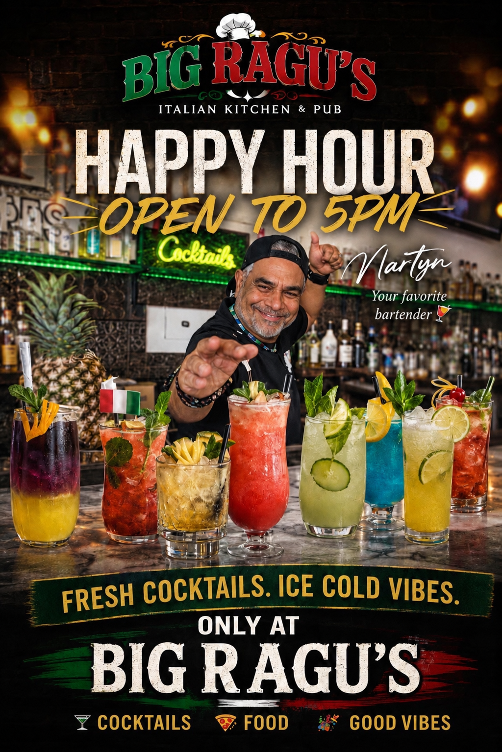Happy Hour cocktails open to 5PM