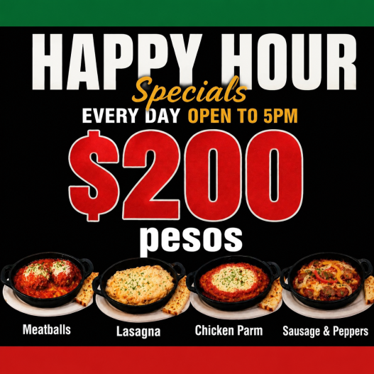 Happy Hour food specials — $200 pesos